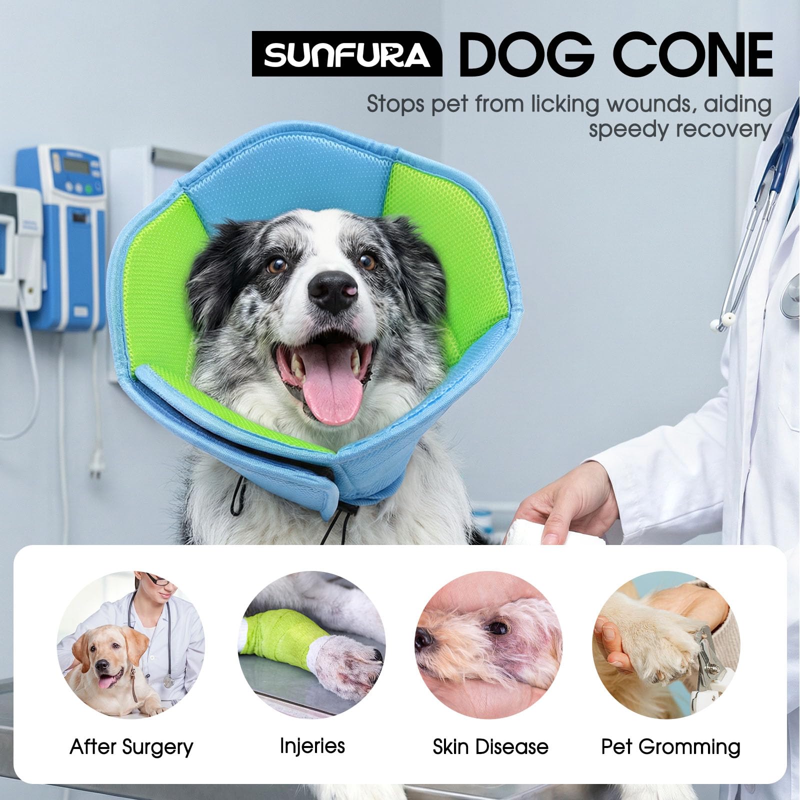 Condition photo showing New/Like New for sunfura dog cone - soft cone for dogs to stop licking, pet e-collar alternative after surgery, adjus