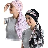 JarseHera Chemo Caps For Women – Bamboo Cotton Liner Headwear With Removable Silky Scarfs For Hair Loss & Sleep