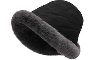 ZLYC Women Winter Furry Bucket Hat Rolled Brim Faux Fur Cloche Hat with Fleece Lining
