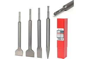 YOSIGHT 4Pcs SDS Plus Rotary Hammer Chisel Set - 10 lnch Long Carbide Chisels for Masonry Construction Materials