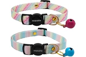 Cognatio 2 Pack Breakaway cat Collars with Bell,Safety Quick Release Pendant Cute Kitten Collar,Adjustable 20-30cm (Rainbow02, 20-30cm)