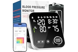 NOUYAN Smart Blood Pressure Monitor with Bluetooth Upper Arm Monitors for Home Use Automatic Digital BP Machine with 2x120 Memory Adjustable Cuff Large Clear LED Display with Storage Bag