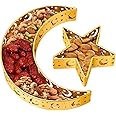 Moon Star Trays Ramadan Decor: 2 PCS Ramadan Serving Trays for Eid Mubarak Islam Muslim Party Festival Table Decor - Metal Serving Dishes Iron Platters Dessert Food Pastry Display Holder