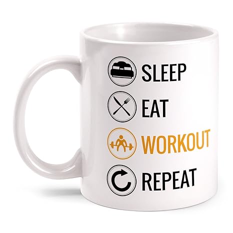 Fashionalarm Tasse Sleep Eat Workout Repeat - Trainieren beidseitig bedruckt mit lustigem Motiv | Geschenk Idee Trainer Fitne