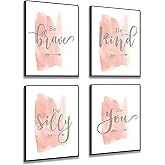 Set of 4 Teen Girl Framed Wall Art Canvas Painting Be Brave Inspirational Quotes Print Blush Grey Poster Picture Nordic Girls Bedroom Decor