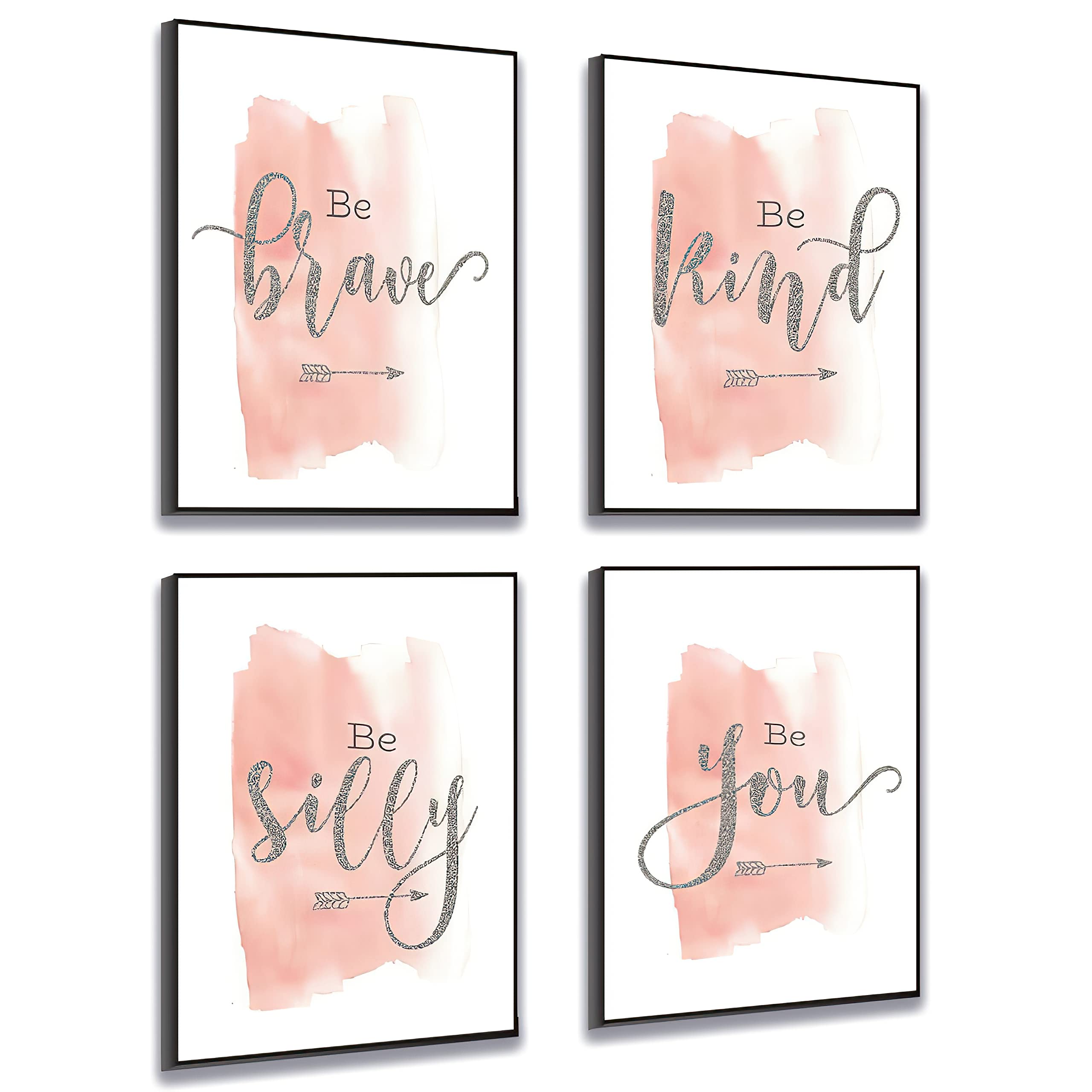 Set of 4 Teen Girl Framed Wall Art Canvas Painting Be Brave Inspirational Quotes Print Blush Grey Poster Picture Nordic Girls Bedroom Decor