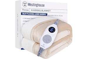Westinghouse Heated Throw Blanket, Soft Flannel to Sherpa Electric Throw with 6 Heating Levels, 2-10 Hours Time Settings, Fast Heating, Machine Washable 50x60 Inch, Ivory