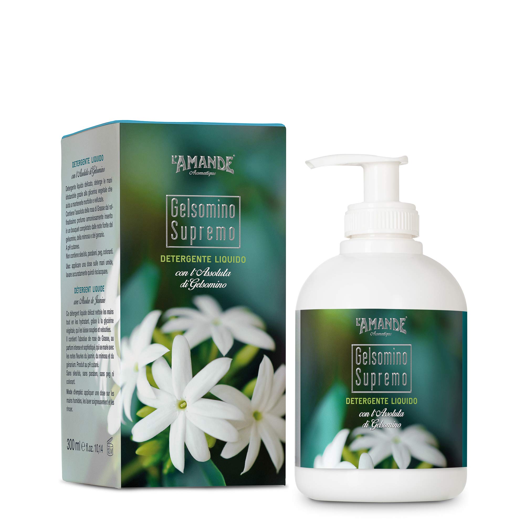 L'AMANDE Supreme Jasmine - Hand and Body Liquid Soap 300ml - Scented Cleanser (Jasmine, Orange Blossom, Pink and Ylang Ylang) No Dyes and Pleasant Clean Sensation