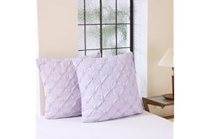 Vaulia Microfiber Decorative Pillow Shams, Set of 2 Purple Pinch Pleat Euro Pillow Covers, Square Size 26x26
