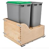 Rev-A-Shelf Double Pullout Trash Cans w/Soft-Close Slides, 18" Min Opening | Large Capacity Garbage/ Recycling Waste Bins for Under Kitchen Cabinets, Heavy Gauge Wire Construction, 4WCSC-2150DM-2