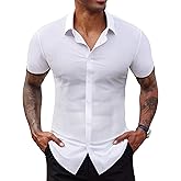 Lion Nardo Stretch Dress Shirts for Men Short Sleeve Slim Fit Casual Button Down Shirts Muscle Fit Men's Dress Shirts