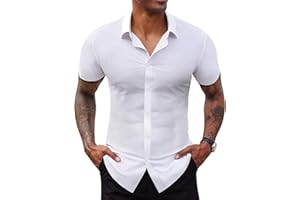 Lion Nardo Stretch Dress Shirts for Men Short Sleeve Slim Fit Casual Button Down Shirts Muscle Fit Men's Dress Shirts