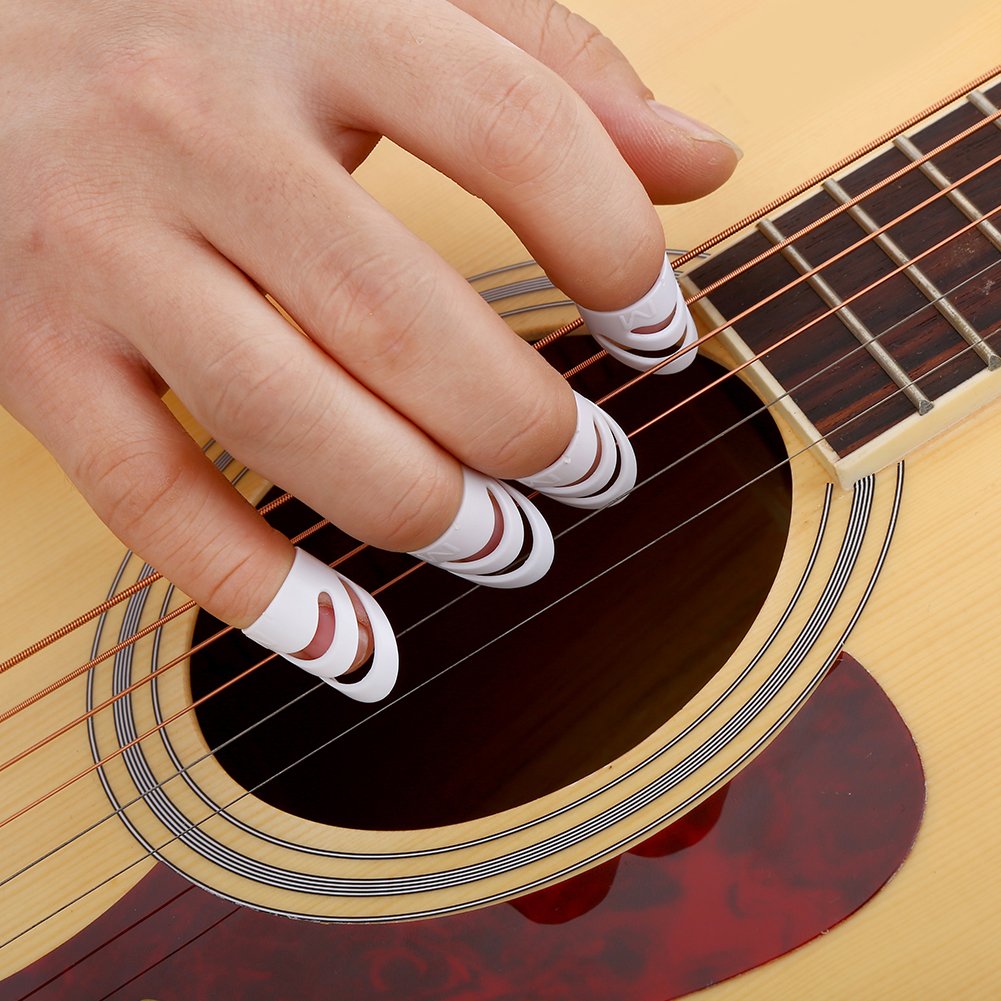 SolUptanisu Finger Picks, 4Pcs Guitar Finger Picks Guitar Picks Finger Protector Plastic DIY Guitar Finger Thumb Pick Protector Accessory for Guitar Ukulele Bass Mandolin