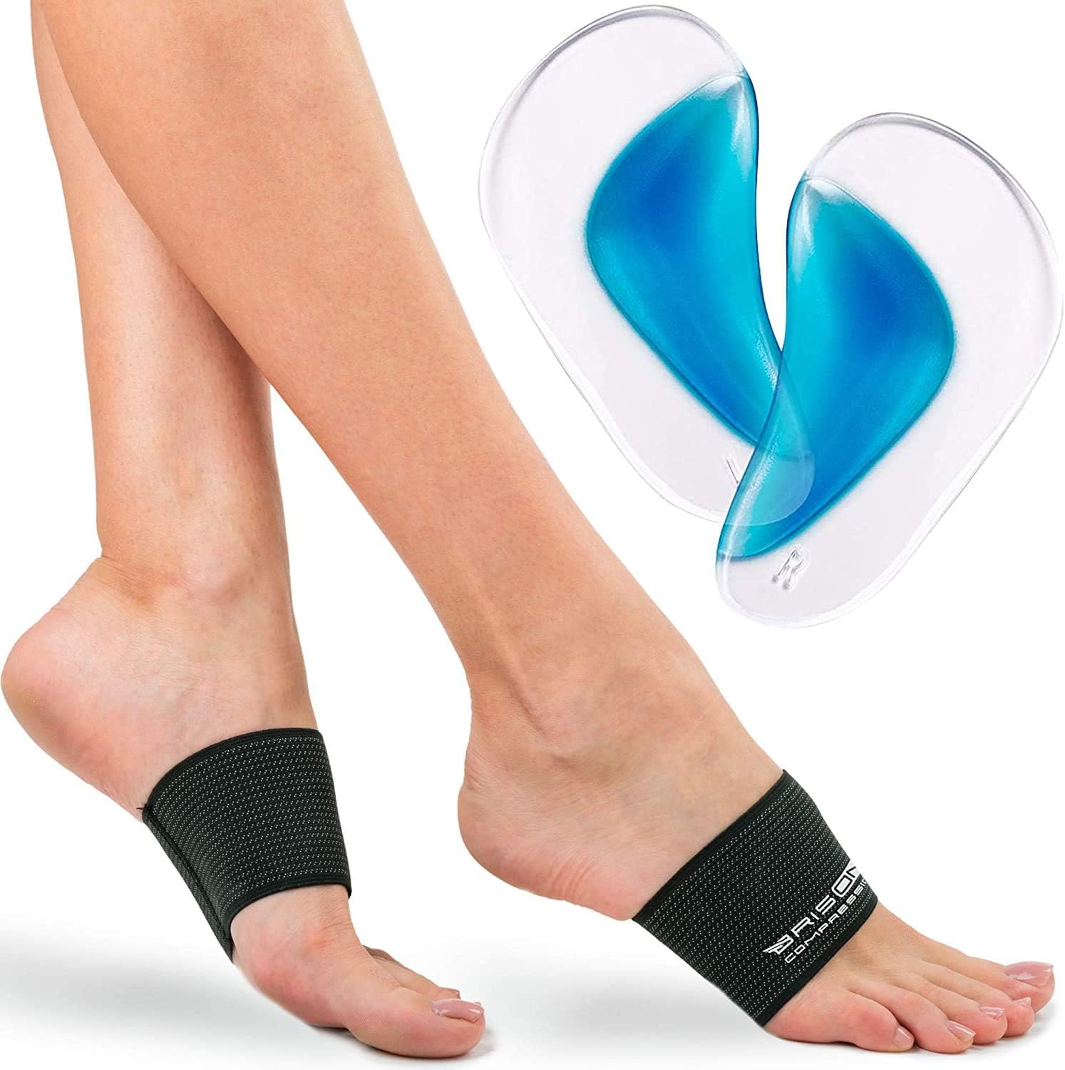 Compression Arch Support Braces for Men Women - Elastic Reusable Plantar Fasciitis Ankle Arch Sleeves Socks for Flat Foot Heel Spurs High/Low/Fallen Arches Heel Pain Relief - Black: Health & Personal Care
