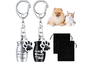Tudomro 2 Pcs Pet Dog Urns Keychain for Ashes with 2 Storage Bags Small Cat Cremation Keepsake Jewelry Paw Print Memorial Urn