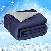 HOMFINE Cooling Comforter Japanese Double-Sided Cold Tech Fabric Cooling Blanket for Night Sweats Hot Sleepers, Q-Max 0.45 Soft Breathable Silky Smooth Lightweight Dark Blue Summer Comforter Queen