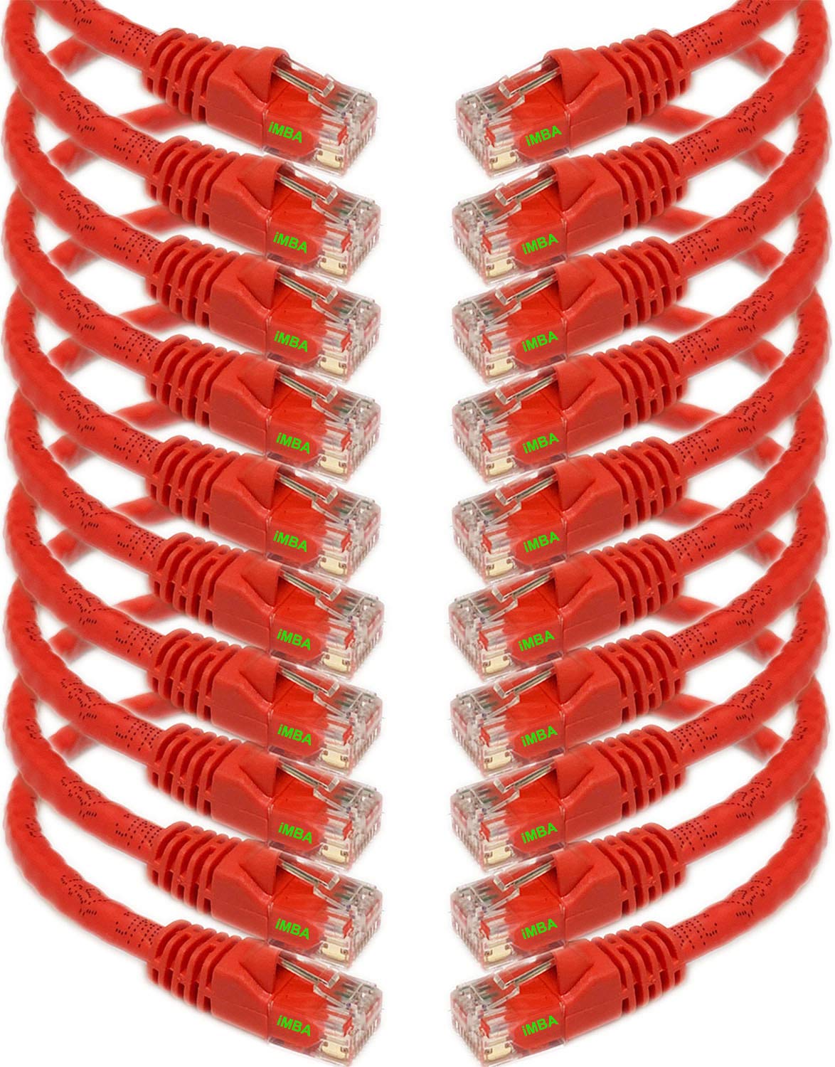 iMBAPrice 25'Cat5e Network Ethernet Patch Cable, 10 Pack, Red (IMBA-CAT5-25RD-10PK)