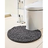 Puniamol Soft Shaggy Round Toilet Rug U Shaped for Bathroom, Excellent Absorbent Contour Toilet Mat Machine Washable, Non-Slip Microfiber Chenille Bathroom Rugs 24" Dark Grey
