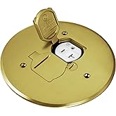 ENERLITES Dual Flip Lid Floor Box Cover, 5.625" Diameter, 1 Gang, 20A Tamper-Weather Resistant Type A 2-Pin Outlet, Watertight Gaskets, UL Listed, Brass, 975517-C