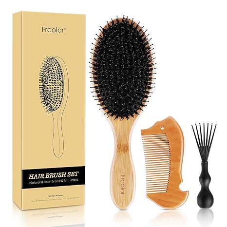 Frcolor Hair Brush Natural Boar Bristle Hairbrush Set For Women