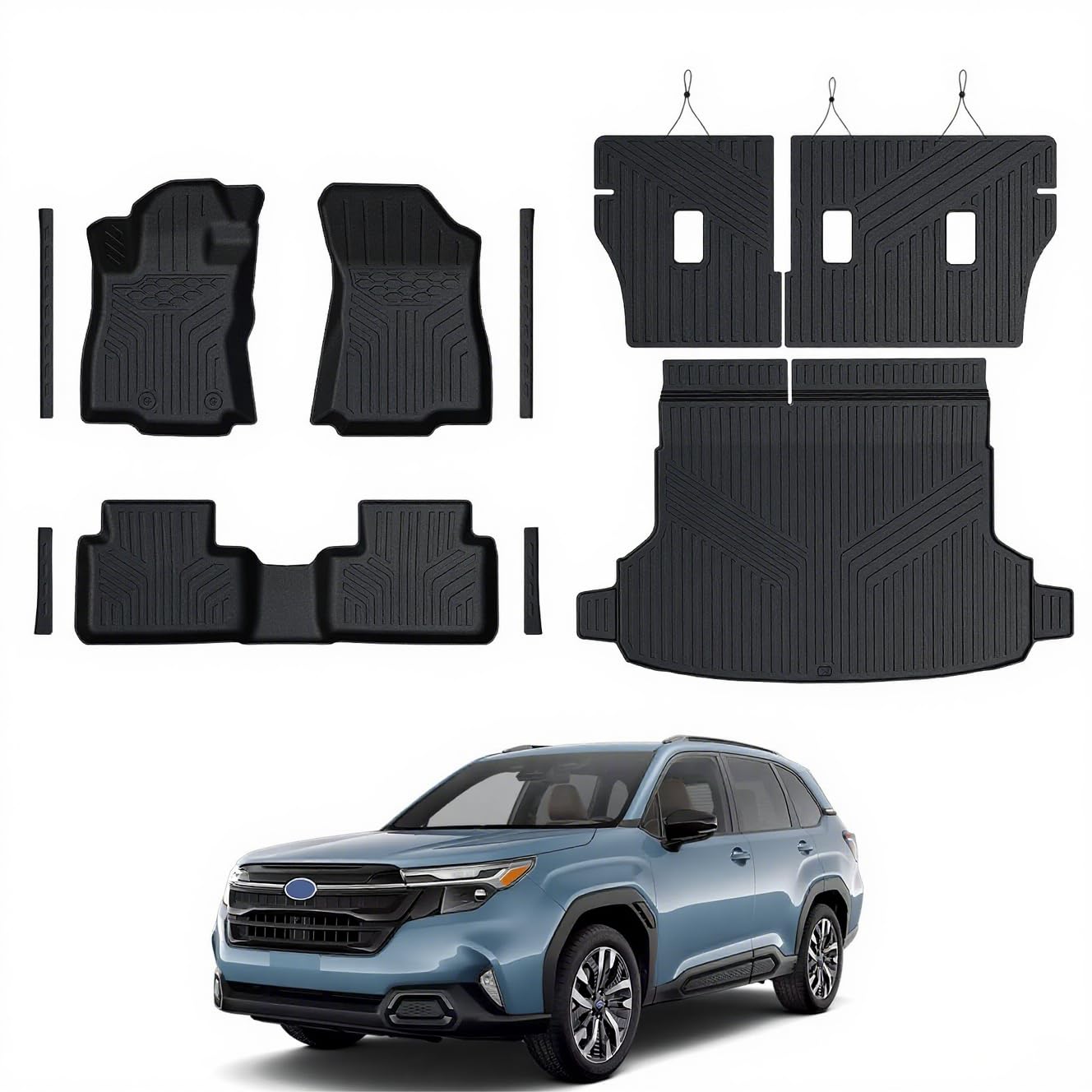 Photo 1 of Floor Mats for Subaru Forester 2025 2026, All Weather Floor Mats Trunk Cargo Liner with Backrest Protectors and Door Sill Guards Accessories, Full Coverage Set (Gas Only)