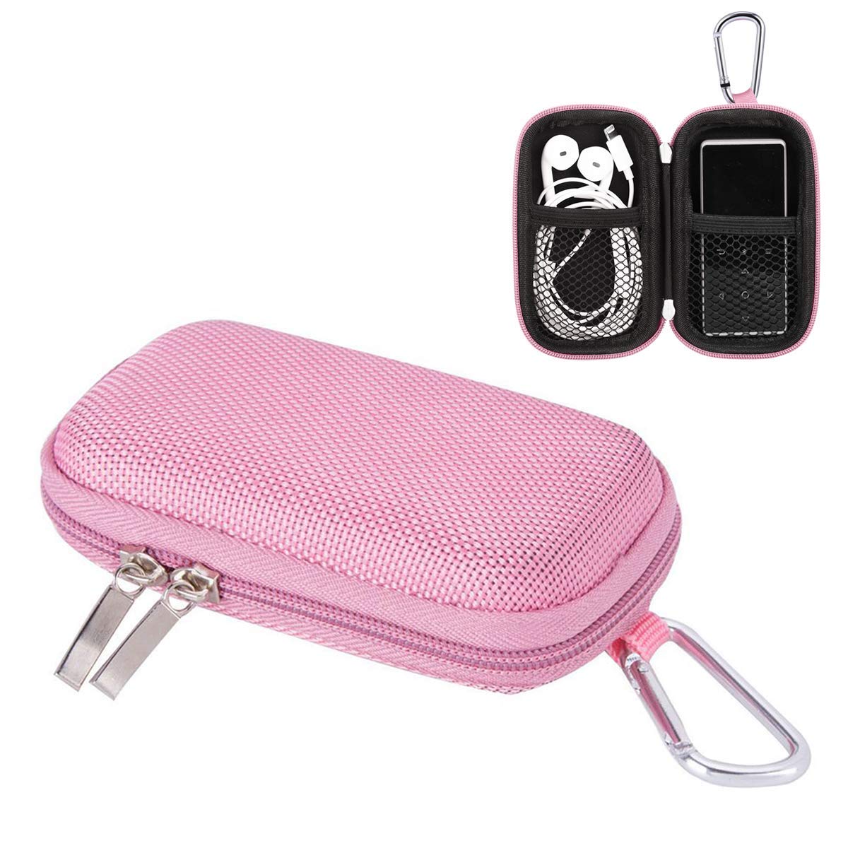 AGPTEK MP3 Player Case,Hard travel case for 1.8 inch MP3 Player,earphones USB cable memory card U disk-Pink
