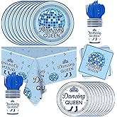 Dancing Queen Party Supplies Set, Blue Disco Ball Theme, 81 Pieces with Plates, Cups, Utensils, Napkins, Tablecloth for Birthday Celebration