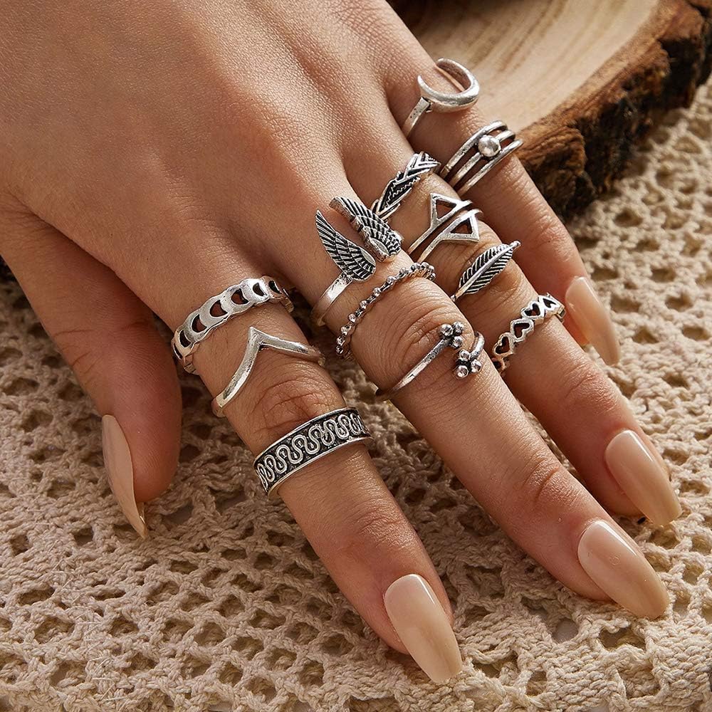 Xerling 12Pcs Trendy Silver Knuckle Rings Set Retro Vintage Finger