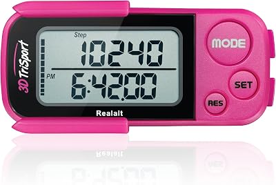 Realalt 3DTriSport Pedometer 3D Sensor Clip Strap 30 Day Memory Magenta