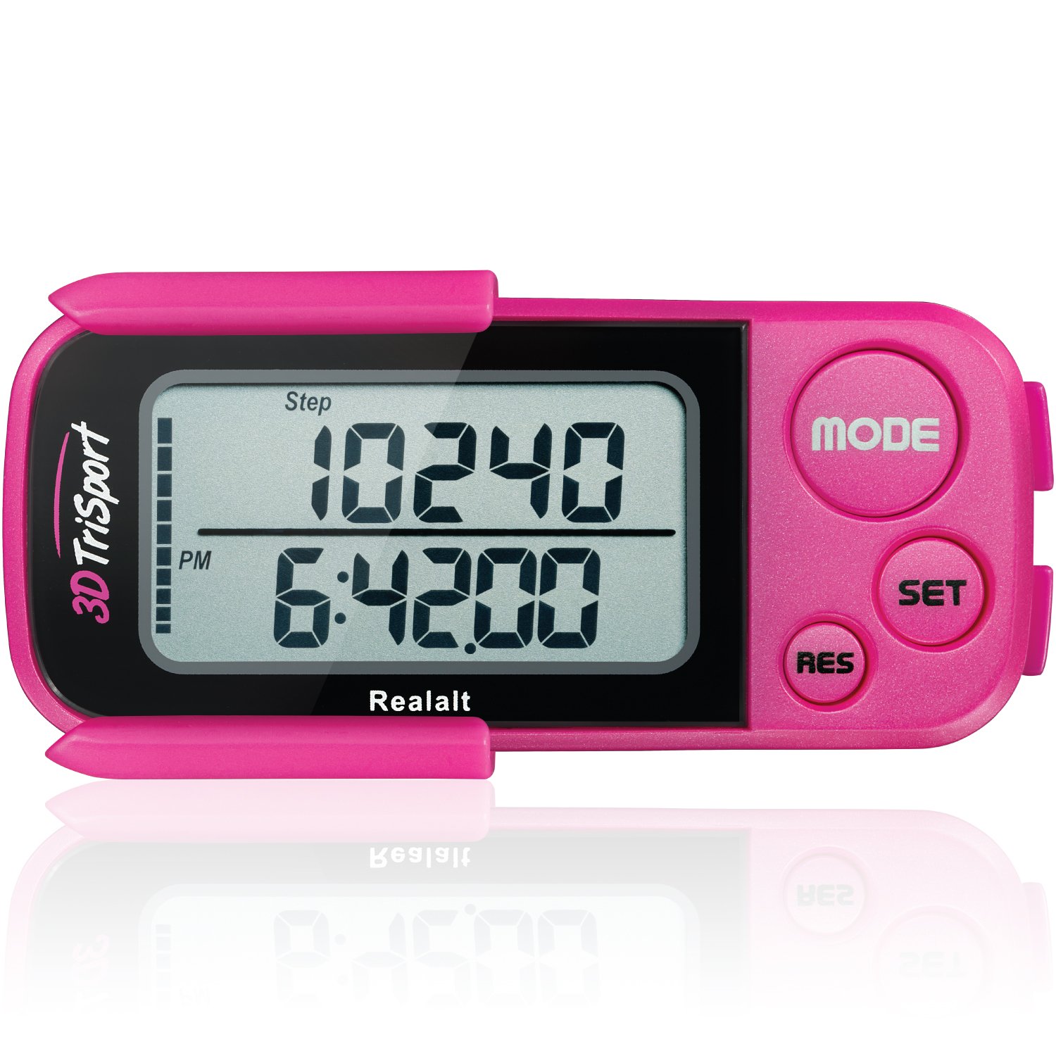 Realalt 3DTriSport Walking 3D Pedometer with Clip and Strap, Free eBook