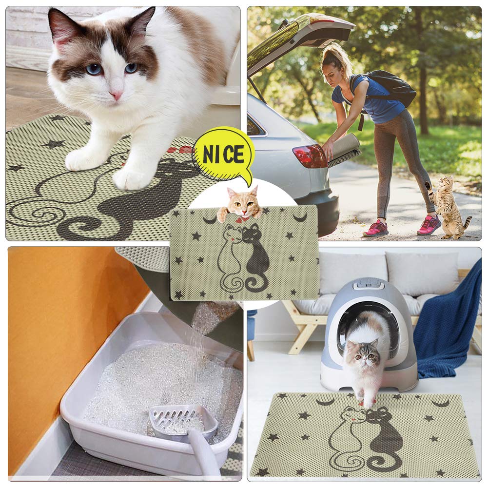 RioRand Katzenstreu Matte 77x46cm,Waben Katzenstreu Mat Doppelte Schichte Entwurf Katzentoilette Matte Lebensmittel Matte, rutschfest und Wasserfest Leicht Zu Reinigen Katzenklo Matte