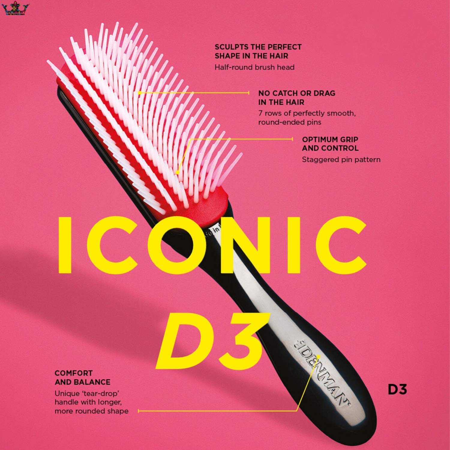Denman Classic Styling Brush 7 Rows - D3 - Hair Brush for Blow-Drying & Styling – Detangling, Separating, Shaping & Defining Curls : Hair Brushes : Beauty