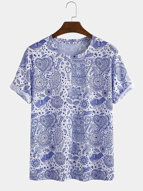 abstract element pattern print breathable shirts