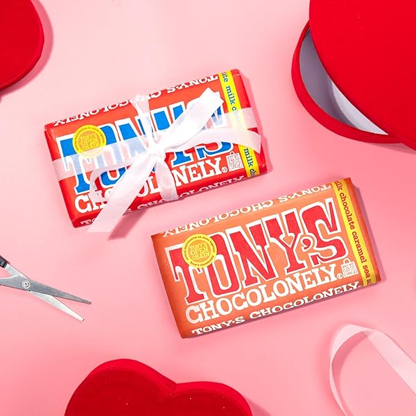 TONY’S CHOCOLONELY BELGIAN MILK CHOCOLATE CANDY BAR WITH CARAMEL & SEA SALT, CHOCOLATE BARS FOR SNACKS, PARTY FAVORS, OR GIFTS, 32% CACAO, MADE FROM QUALITY FAIRTRADE COCOA, 4 BARS, 6.35 OZ EACH
