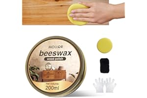 Mollor Beeswax Furniture Polish, Cabinet and Table Restorer, Natural Wood Conditioner, Multipurpose Beeswax for Wooden Tools, Protects for a Perfect Finish Bees Wax Polish (1 x 200g with 1 Sponge)