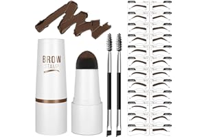 FLYWRUN Eyebrow Stamp Stencil Kit - One-Step Vegan Eyebrow Stamp Pomade - Long-Lasting Waterproof Smudge-Proof - With 20Pcs Reusable Thin & Thick Eyebrow Stencils for Perfect Brows (Dark Brown)