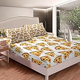 Pizza Bedding Set for Kids Children Delicious Fast Food Fitted Sheet Pizzeria Food Theme Bed Sheet Set Room Decor Chic Funny Gourmet Eating Bed Cover Twin Size 2Pcs