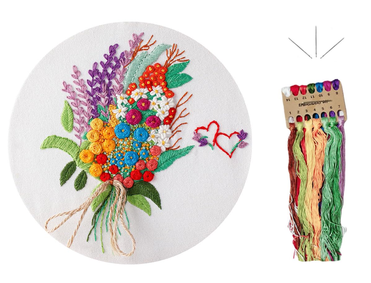 IZEERA Embroidery Set for Beginners Embroidery Kit - DIY Embroidery Starter kit for Adults – Stamped Floral Pattern with Instructions, Color Threads and Needles for Crewel Sewing Craft Kit