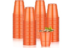 Dualshine 100 Pack 2oz Orange Halloween Plastic Shot Glasses Disposable, Mini Disposable Shot Cups for Halloween Parties Weddings Beer Taste Serving Snack Sample Tastings Barbecues Picnic