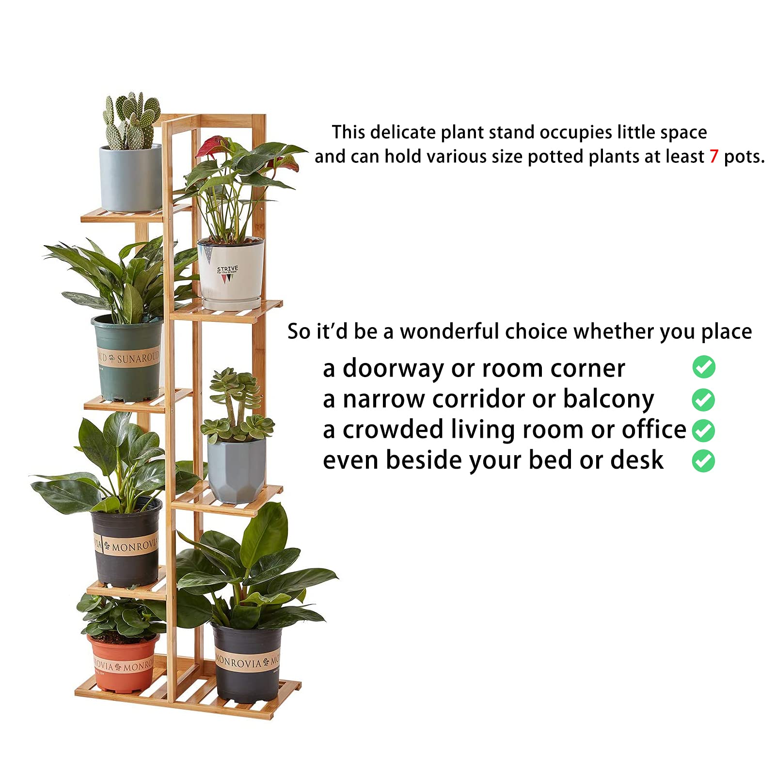 thumbnail image 2 of 6 Tier 7 Potted Bamboo Plant Stand – Tall Indoor/Outdoor Shelf For Multiple Plants In Living Room, Balcony, Bedroom 2 of 14