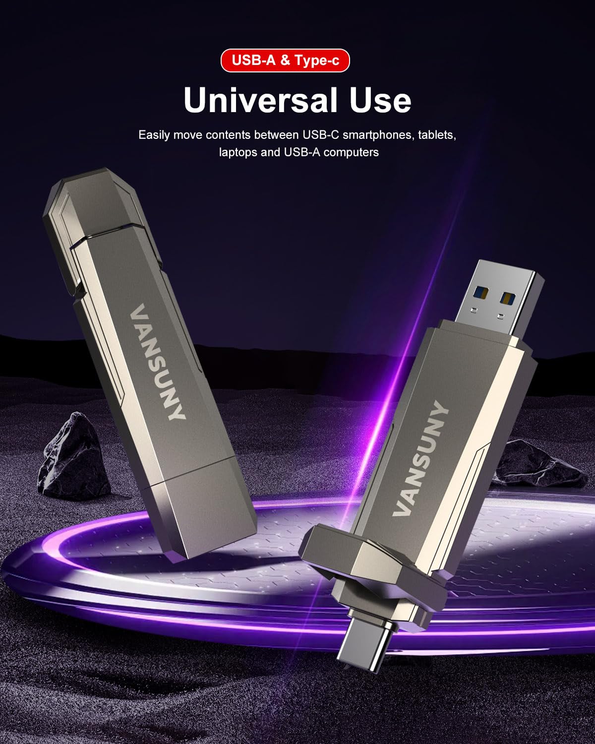 Vansuny USB-C Stick 512GB mit bis zu 1000 MB/s Externe SSD Dual USB-Stick USB-C + USB A Speicherstick 512GB für iPhone 15/16, Handy, Android-Telefon, Laptop, Tablet, Mac, Festkörper Laufwerk 8