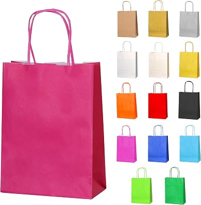 Thepaperbagstore 10 Fuchsia Small Paper Party Bags With Handles 18x22x8cm
