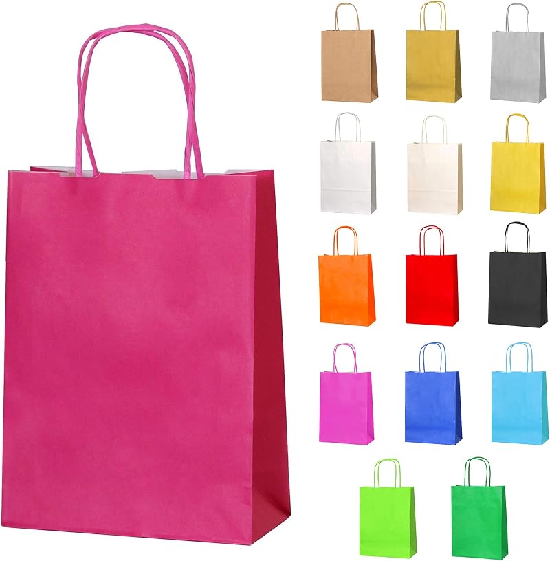 Thepaperbagstore 10 Fuchsia Small Paper Party Bags With Handles 18x22x8cm