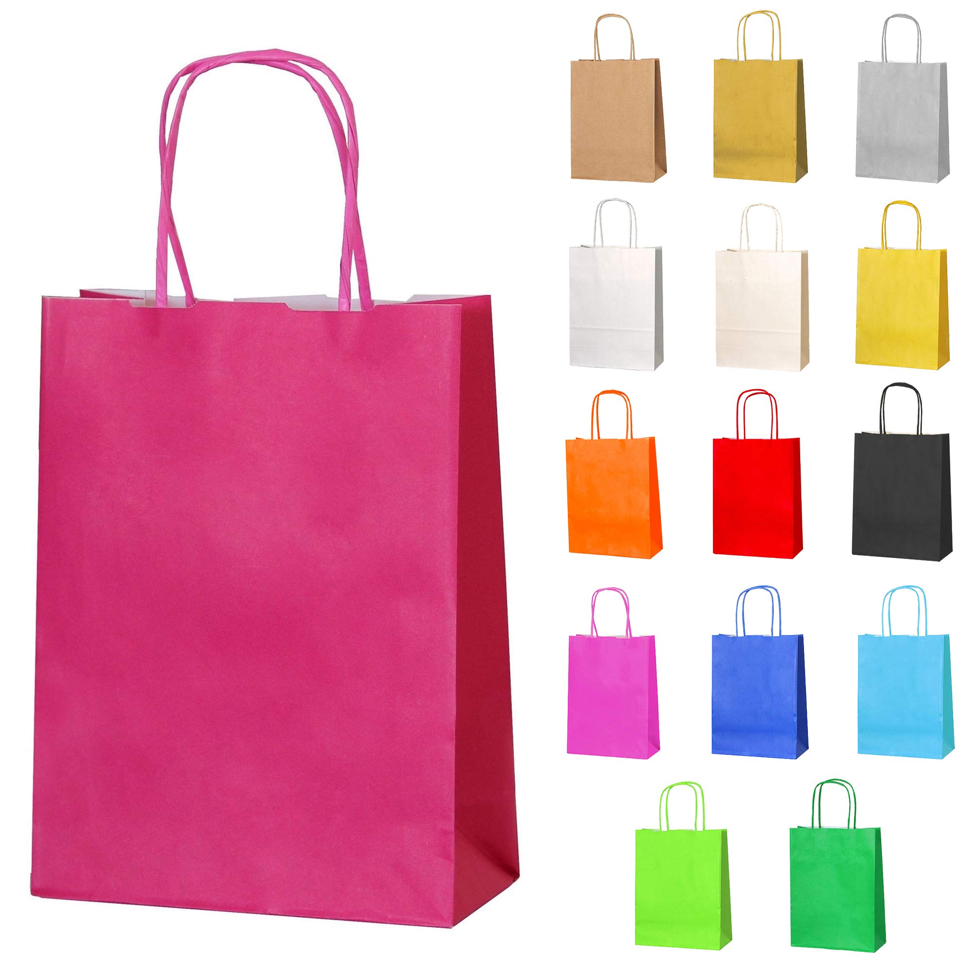 Thepaperbagstore 30 Fuchsia Small Paper Party Bags With Handles - 18x22x8cm - Colourful Paper Gift Bags for Kids and Adults Parties, Birthdays, Weddings, Baby Showers, Hen Parties and Sweets