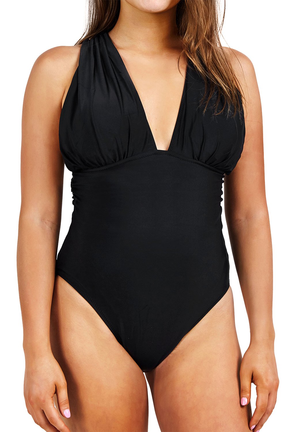 CUPSHE Women's Deep Feelings Cross OnePiece Swimsuit Solid Black
