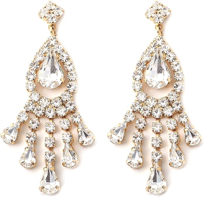 Gold Crystal Rhinestone Chandelier Drop Dangle Earrings Amazon.co.uk