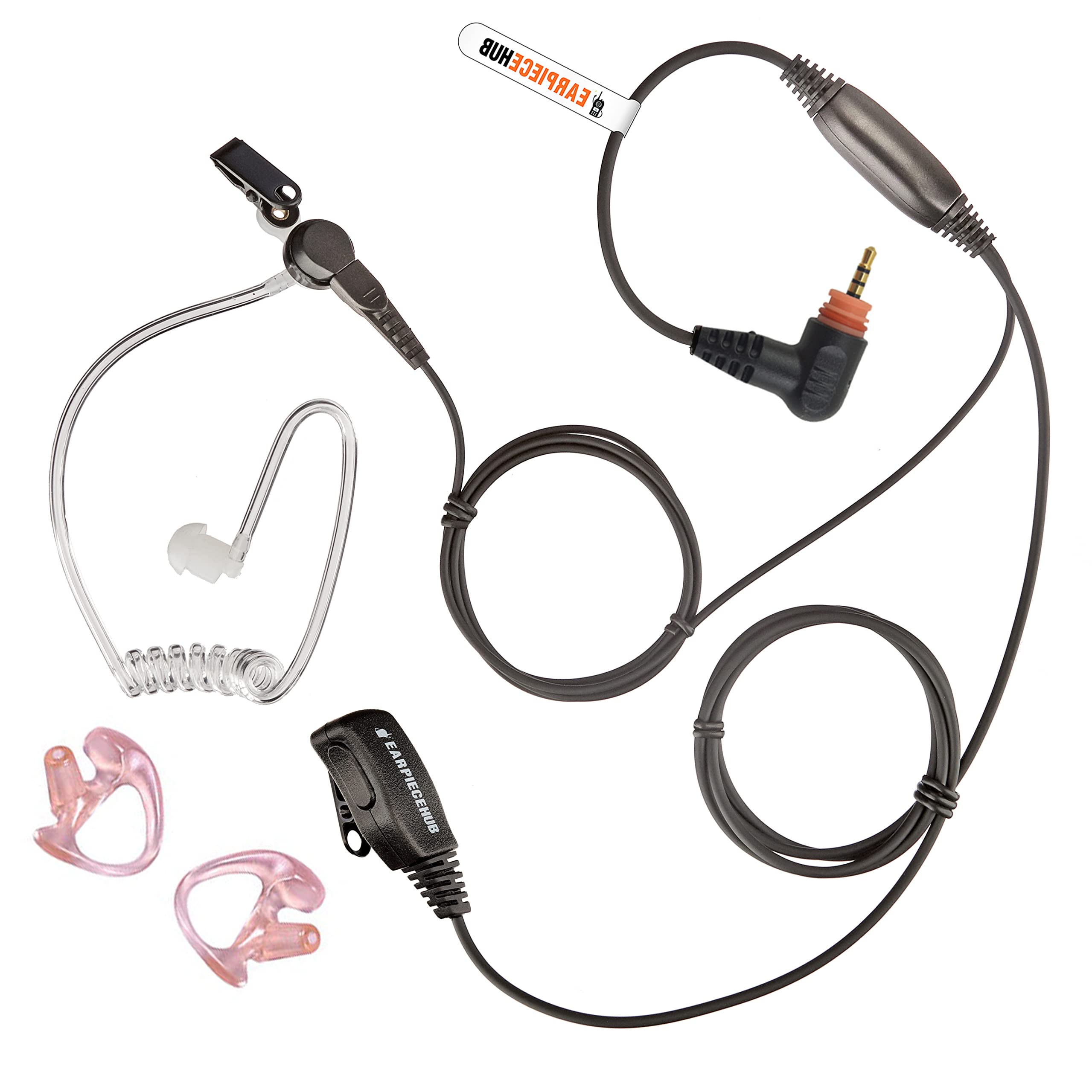 Compatible with Motorola SL300 SL1600 SL2600 SL4000 SL4010, SL4010e TLK100 TLK110 SLN1000 Earpiece Headset Two Wire Covert PTT Microphone with long cabling - PLUS a pair of earmoulds