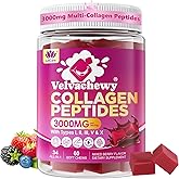 Collagen Gummies + Biotin Soft Chews 3000mg for Women & Men, Ultra Hydrolyzed Collagen Peptides Boosting Type I,II,III,V,X, Vitamin C, E, Anti-Aging Formula for Hair, Skin & Nails, Digestion,Bone,60Ct