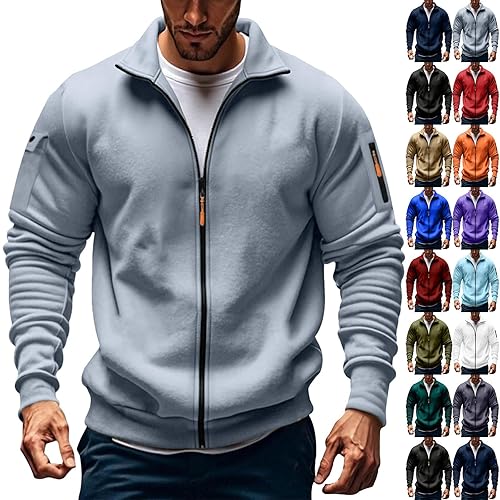 Men'S Hoodies Full Zip Long Sleeve Work Jumpers Solid Color Casual Pullover Comfy Jacket Sportswear With Pocket Sweatshirt Jacket Lightweight Sport Jackets Gym Work Coat S-5Xl Grey