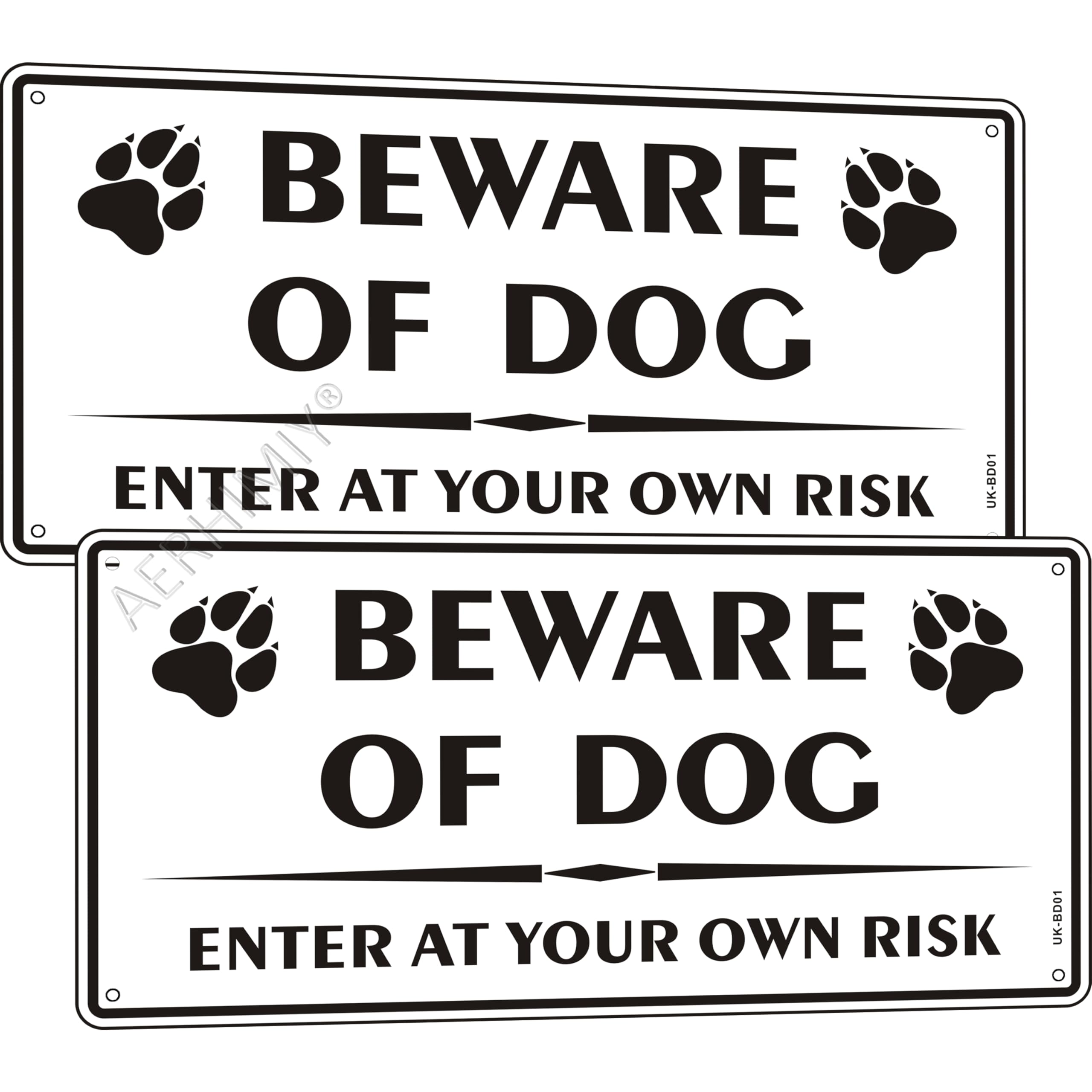 2 Pack Beware of The Dog Sign Metal Reflective 5.9x11.8 Inches, Enter at Your Own Risk Beware of Dog Signs for Gates, Durable Aluminum, UV Resistant, Waterproof, Anti-rust, With 4 Drilling